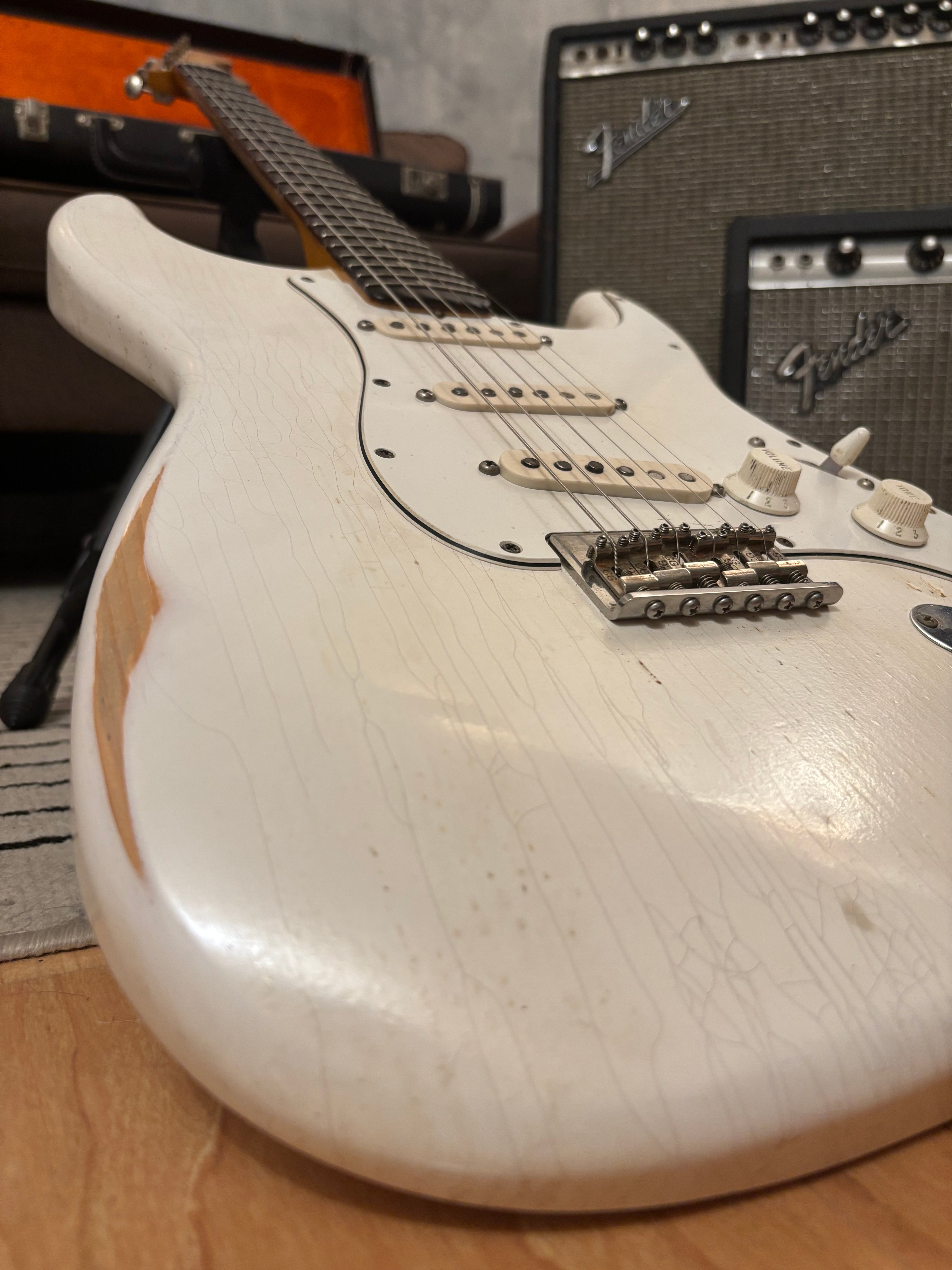 Fender Stratocaster GLAS Custom 1963 Vintage White Heavy Relic Hardtail Featherlight 7lb