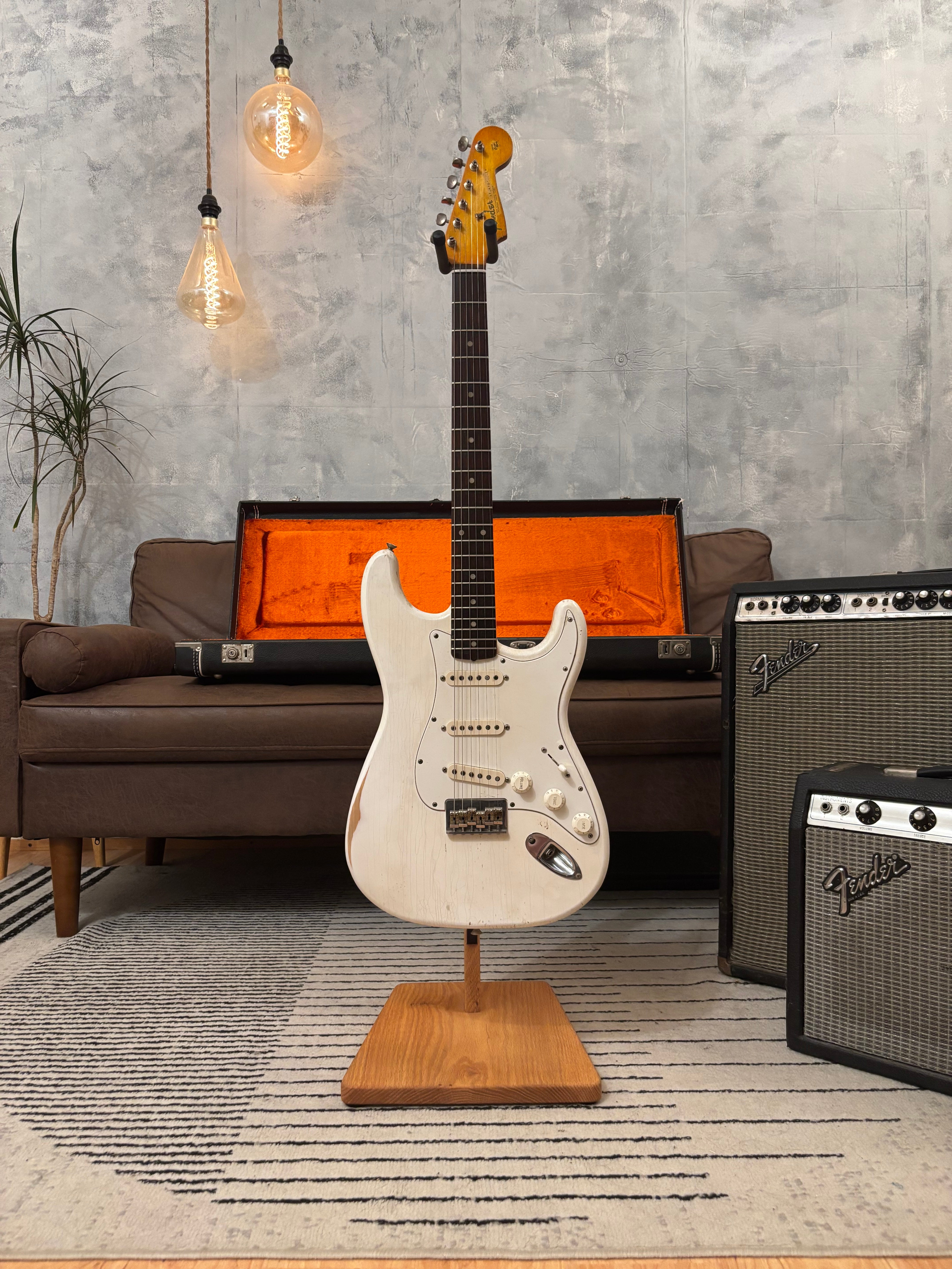 Fender Stratocaster GLAS Custom 1963 Vintage White Heavy Relic Hardtail Featherlight 7lb